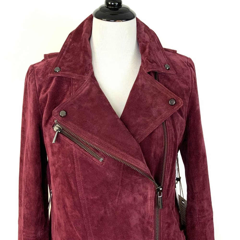 New Bagatelle Leather  Suede Moto Jacket Maroon Sz M - Picture 6 of 16